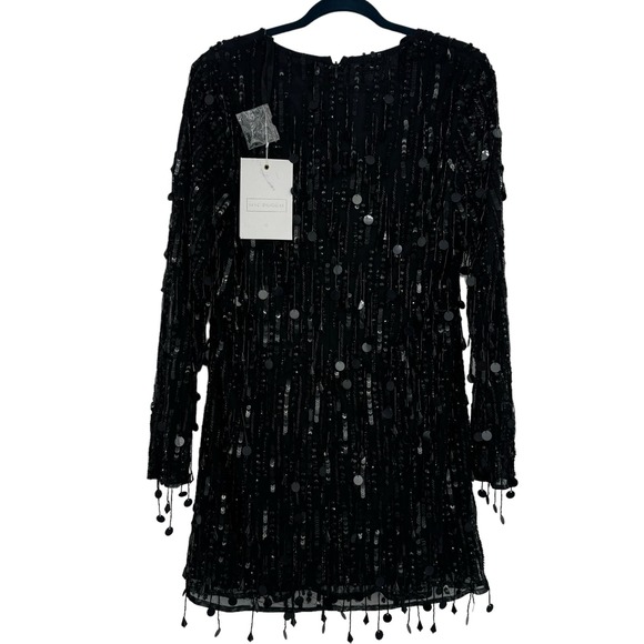 Mac Duggal Sheer Sleeve Fringes Cocktail Dress Black Size 12 NWT - Picture 5 of 12